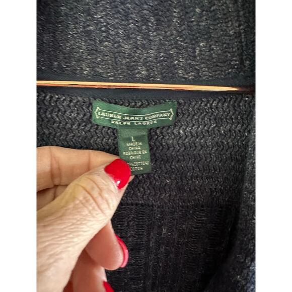 Lauren Ralph Lauren Marled Blue V-Neck Button Front Cardigan Sweater Size Large - Picture 7 of 8